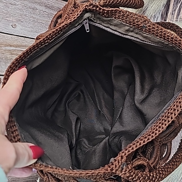 NEW DARK BROWN MACRAME SHOULDER BAG - Picture 7 of 11
